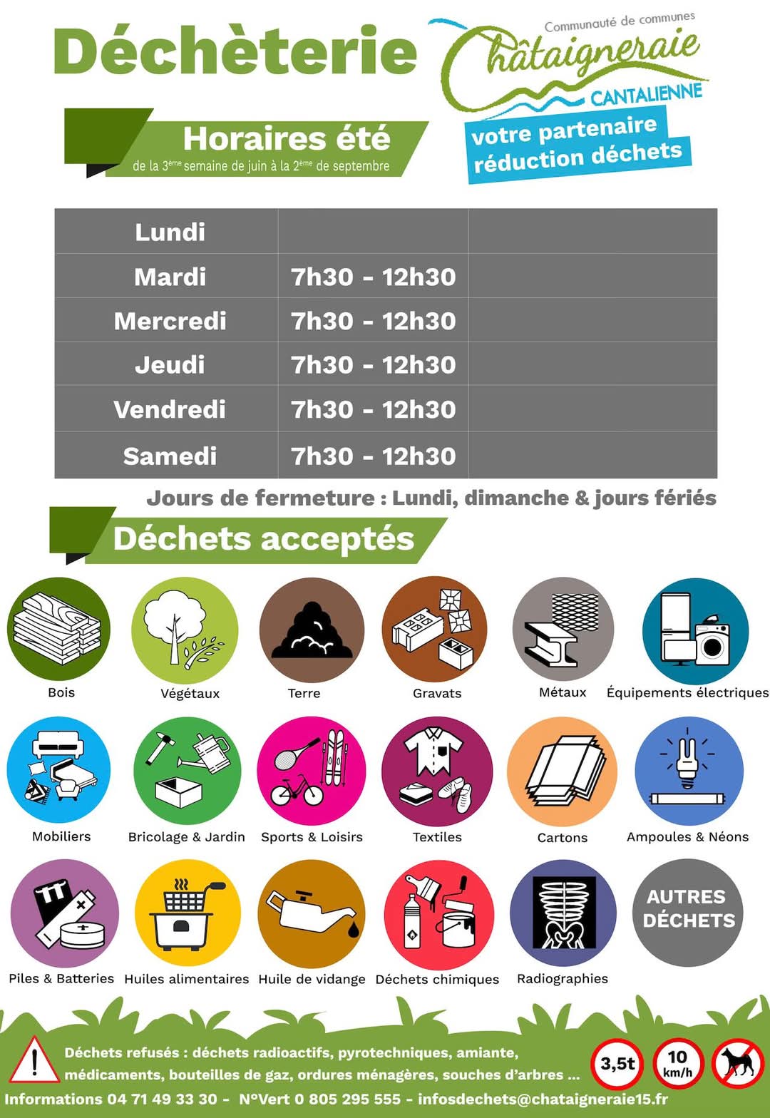 Horaires d'été de la Déchetterie