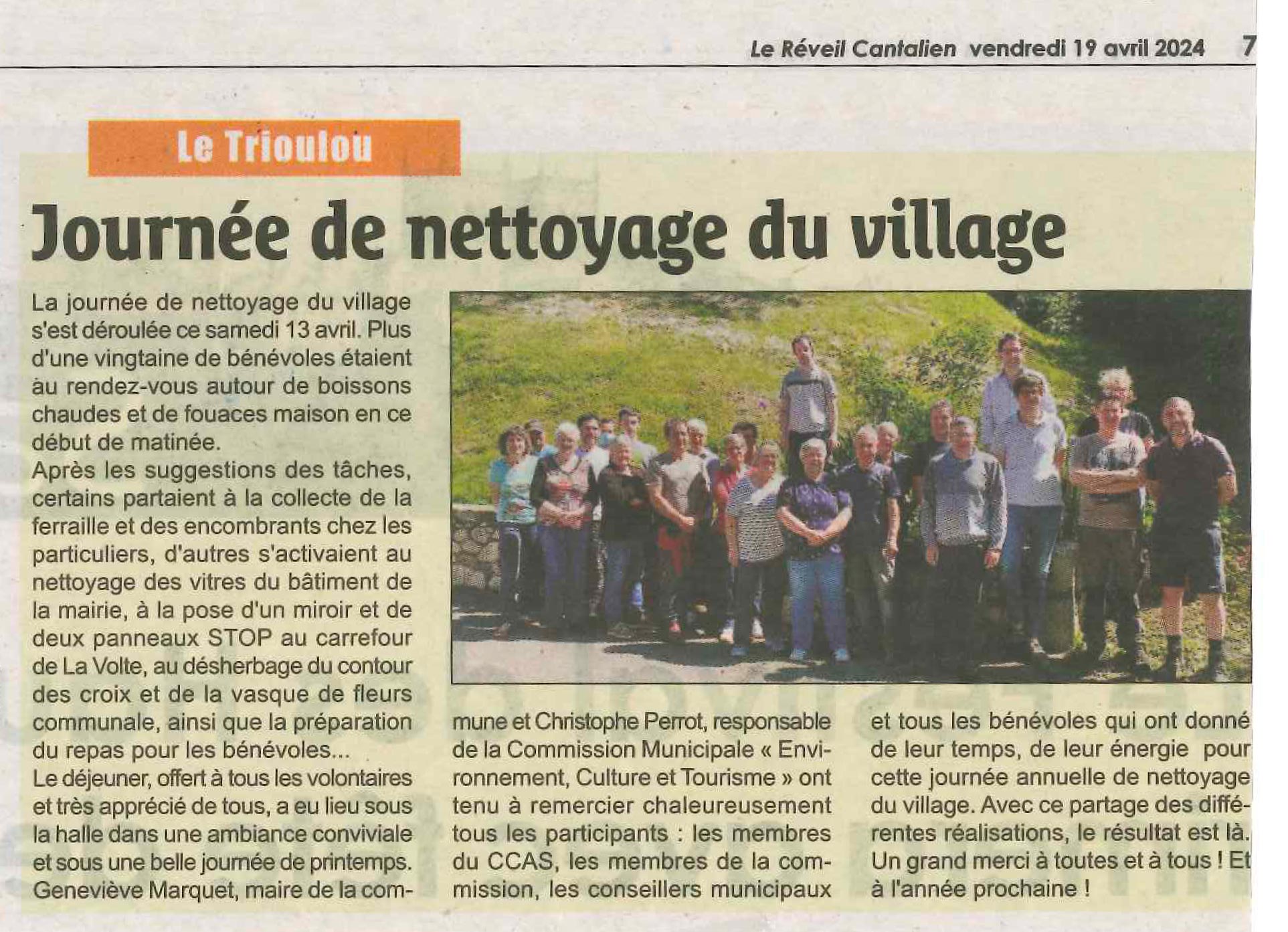 Article du Réveil Cantalier du 19 avril 2024 - Le Trioulou Cantal