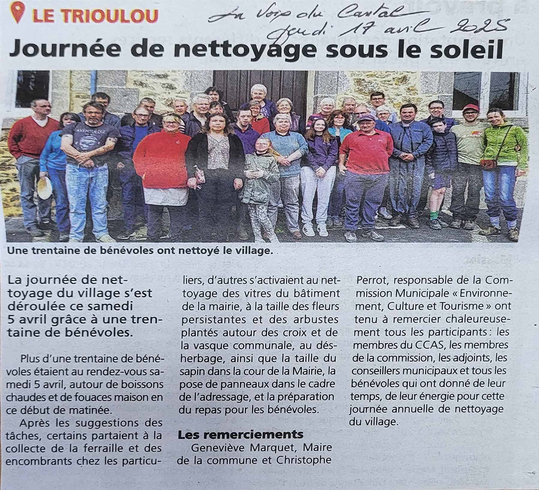 La Voix du Cantal du 17 avril 2025 - Journée nettoyage Le Trioulou Cantal