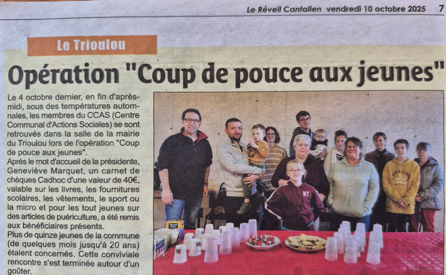 Le Réveil Cantalien du 10 octobre 2025 - Opération Coup de pouce aux jeunes