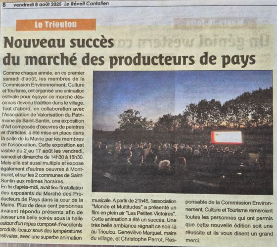 Article du Réveil Cantalier du 8 août 2025 - Le Trioulou Cantal