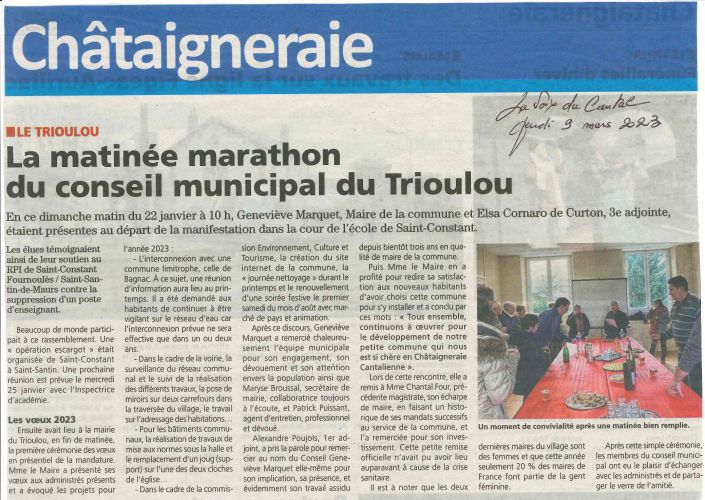 Article sur le Trioulou paru dans La Voix du Cantal le 9 mars 2023