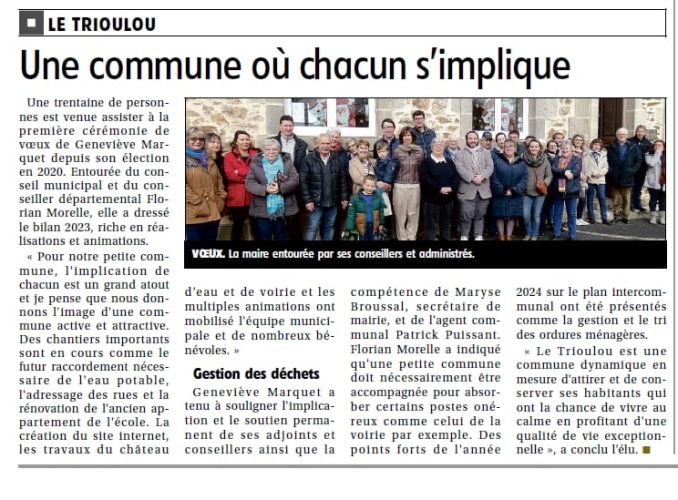 Article de la Montagne du 1er février 2024 Le Trioulou Cantal