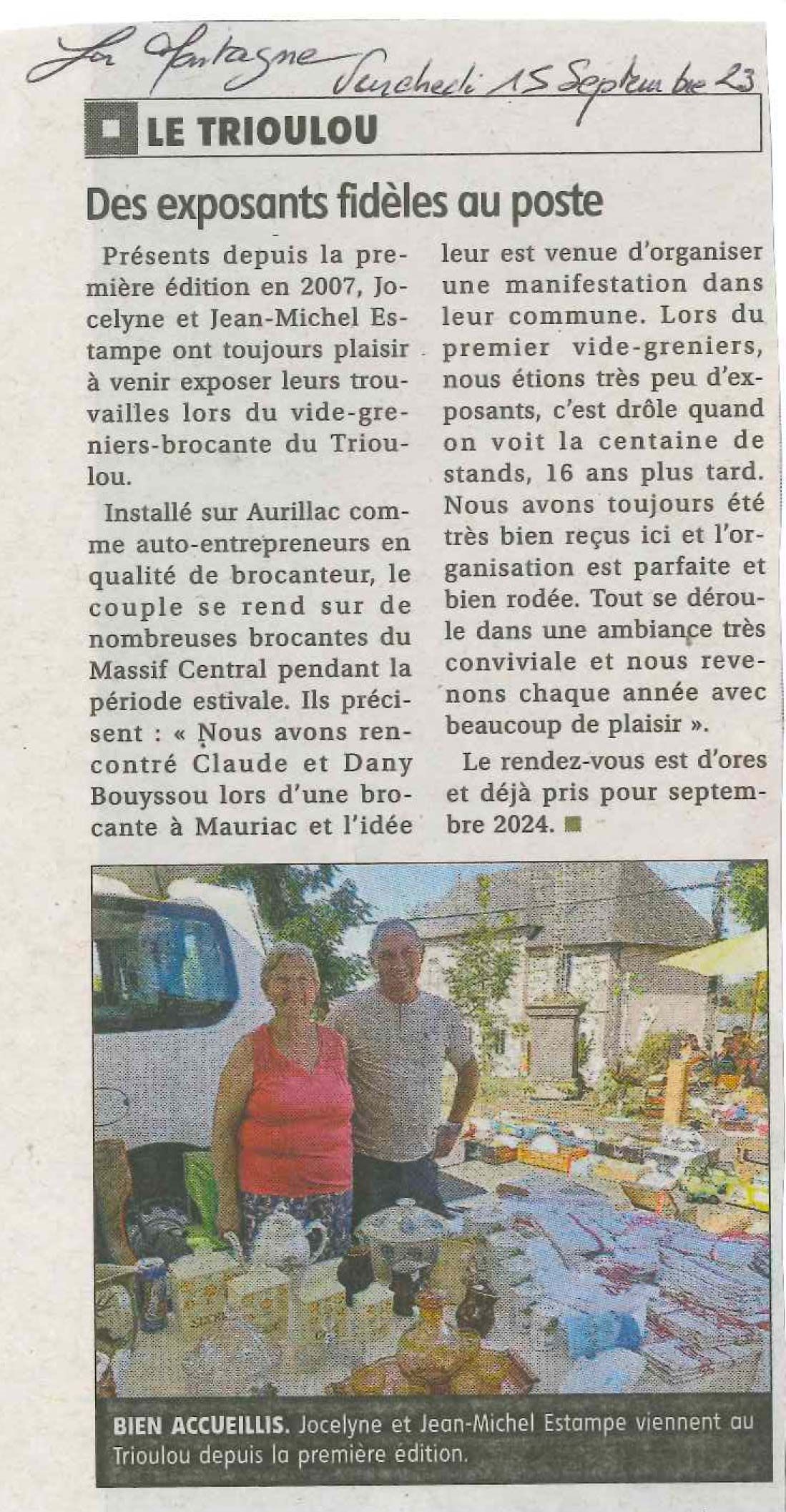 Article de la Montagne du 15 septembre 2023 - Le Trioulou Cantal