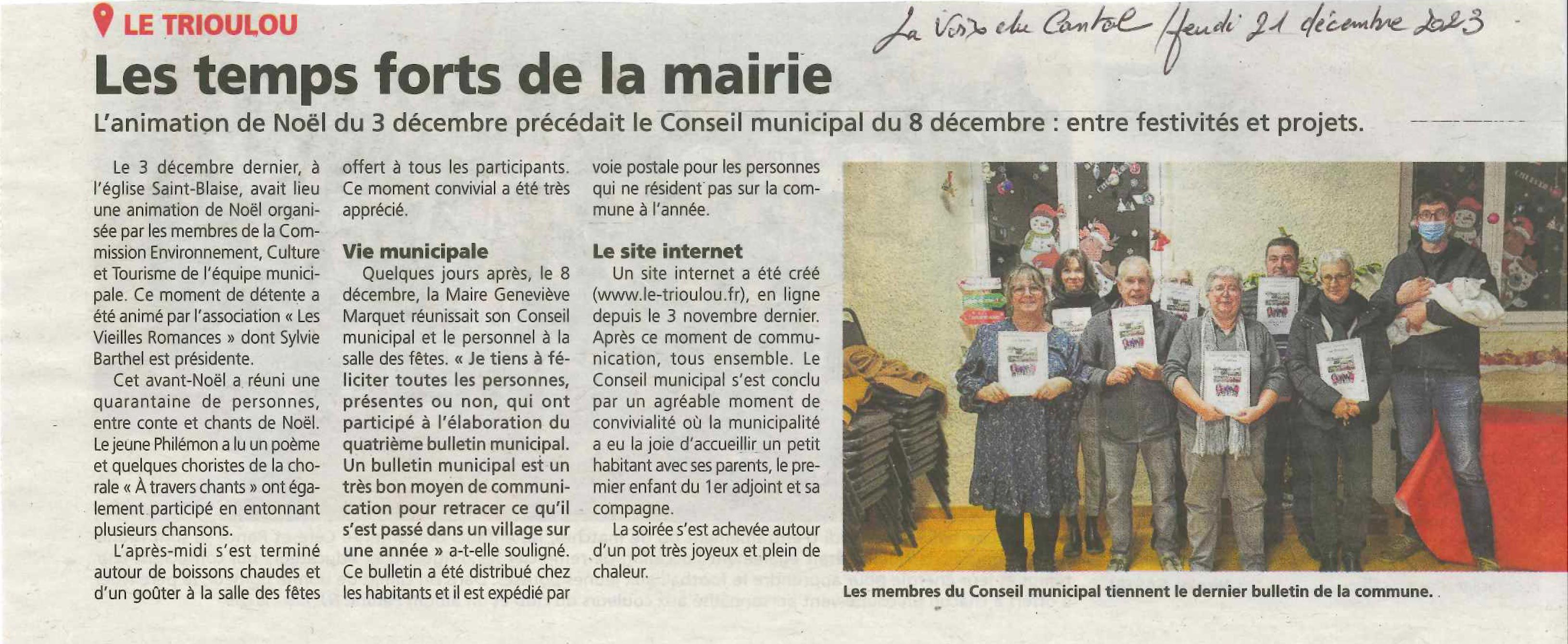 Article de la Voix du Cantal 21 décembre 2023 Le Trioulou Cantal