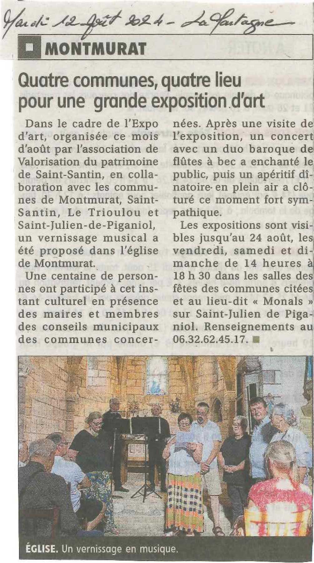 Article de la Montagne Cantal 12 août 2024 - Le Trioulou Cantal - Exposition d'art