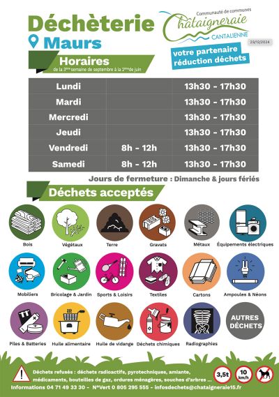 Nouveaux horaires de la Déchetterie